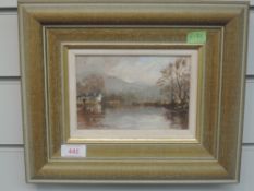 An oil painting on board, R Martin Tomlinson, Morning Light Brathay Boathouse, signed and attributed
