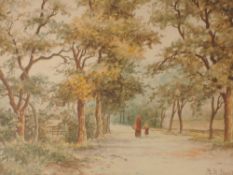 A pair of watercolours, B M Stewart, country lane, and woodland, each signed, 19 x 28cm, plus