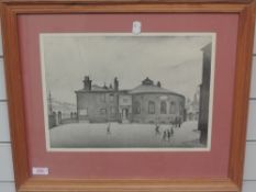 A pair of re-prints, after L S Lowry, 27 x 36cm, plus frame and glazed
