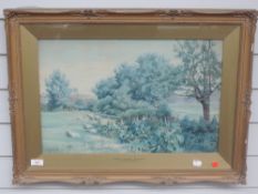 A watercolour, attributed to J J Pearson, Rural Essex Nr Ilford, initialled, 33 x 50cm, plus frame