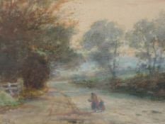 A watercolour, attributed to Robert Rampling, country lane, initialled, 14 x 19cm, plus frame and