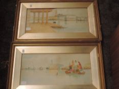 A pair of watercolours, R B Wright, Grand Canal Venice, signed and dated, 1907, 29 x 52cm,plus frame
