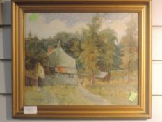 A watercolour, H S Crossland, farmstead, signed and dated 1917, 27 x 33cm, plus frame and glazed