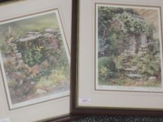 A pair of Ltd Ed prints, after Judy Boyes, Old Water Trough, num 491/850, and Down the Garden, num