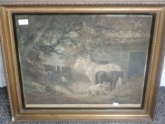 A print, after George Morland, Feeding the Pigs, 45 x 55cm, plus frame and glazed