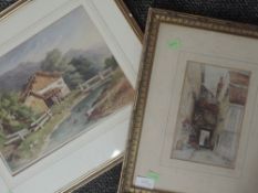 A watercolour, PRB, Alpine chalet, initialled and dated (19)22, 23 x 32cm, and a print after