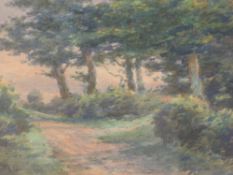 A watercolour, attributed to Robert Rampling, country lane, initialled, 11 x 15cm, plus frame and