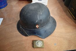 A possible reproduction WW2 German Luftschutz Gladiator Helmet RL2-38/28, Civil Defense along with a