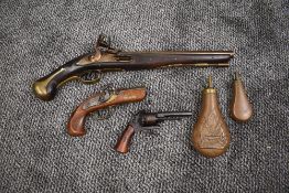 A reproduction Farmer 1744 style Heavy Dragoons Flintlock Pistol, barrel length 31cm, overall length