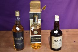 Three bottles of Blended Scotch Whisky, The Antiquary 70 Proof 26 2/3 Fl Ozs in box, low level, John