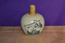 A Port Dundas Glasgow Pottery Whisky Flagon having Galley Of Lorne decoration