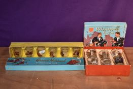 A HR Rosco Product set of 6 Whiskey Tot Glasses decorated with various Whisky including Black &