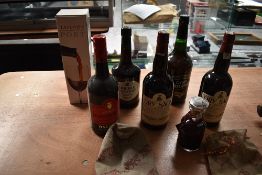 Seven bottles of Port and Sherry,Dry Sack Sherry 75cl 17.5% vol x2, Taylors Vintage Port 1986 70cl