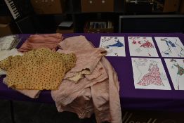 A collection of five original 1970s J R Jennings drawings for Laura Ashley, vintage dress patterns