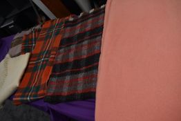 A selection of vintage travel rugs and similar, also included is a modern Bronte tweeds rug.