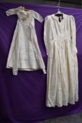 A Victorian baby gown having pin tuck and broderie anglais detail, a 1920s/30s wax flower head dress