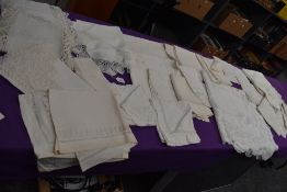 A good amount of vintage and antique table linen, some embroidered items and others with crotchet