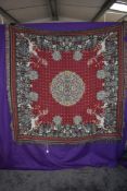 A Metrax-crape Flemish tapestry wool hanging or throw having floral and animal pattern on red