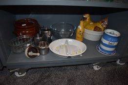 A selection of kitchen wares inclduing TG Green salt jar and hen egg nest