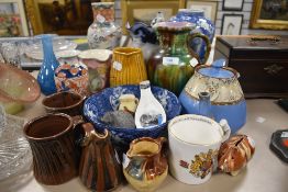A selection of water cream and milk jugs including Majolica styles and Imari