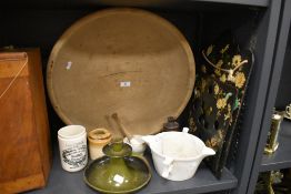 A large farm house style beech wood mixing bowl and similar kitchenalia