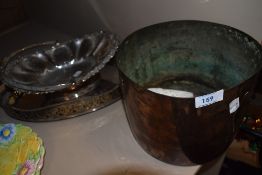 A pierced gallery tray with similar fruit bowl and a copper planter
