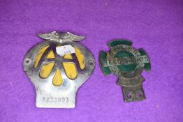 Two motor car radiator engine badges one for AA and British Field Sports society