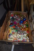 A selection of vintage paper, glass and similar Christmas decorations