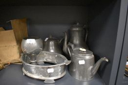 A selection of pewter wares including goblet by Manor and similar tea pots