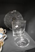 An etched vase having local fell scene signed Patrick Mcmahon and two similar art glass pieces