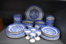 A late Victorian part tea service having a blue and white transfer print