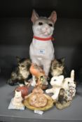 A selection of animal and cat figures including mid century styled