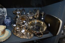 A selection of silver plated table wares including lidded dish and coffee pots etc