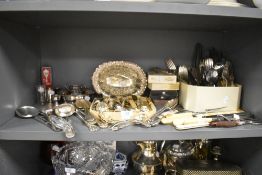 A selection of cutlery table wares and flatware including silver plated serving bowls
