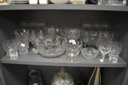 A selection of clear cut and crystal glass wares including Bohemian fruit bowl