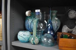 A good selection of studio art glass in green and blue hues including Villeroy and Boch