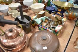 A set of vintage kitchen balance scales by Victor and a graduated brass weight set, A vintage Jaco
