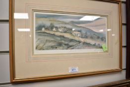 A framed and signed print of a farm at dusk