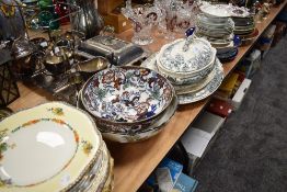 A large selection of plates and tureens including crown ducal and Victoria etc