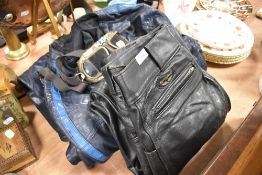 A good selection of vintage motor cycle leathers and accessories including Lewis leathers one