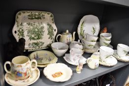A selection of tea wares including cups and saucers and cake plates including Masons, Adderley and