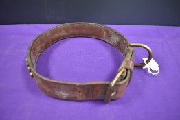 A large vintage dog or pet collar leather and brass studded inscribed with 'To my faithful pal