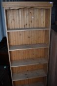 A natural pine bookshelf, approx. H180 W75cm