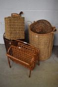 A selection of wicker baskets etc including paper rack
