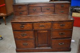 A Victorian oak sideboard having drawer back, missing additional mirror or superstructure, width