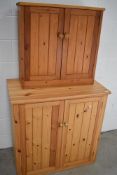 A vintage yellow pine double cabinet , could be used separately if required, base has shelved