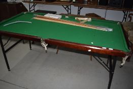 A board bed folding snooker table and accesories, approx 183 x 93cm