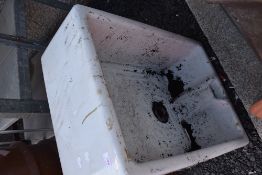 A traditional enamelled belfast sink