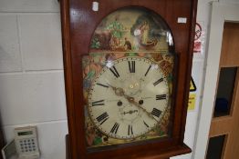 A 19th Century bleached mahogany longcase clock having painted dial depicting 'Lady of the Lake' , 8