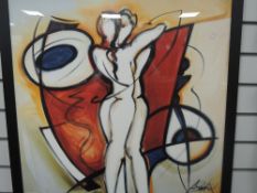 A print, stylised dancers, 69 x 69cm, plus frame and glazed